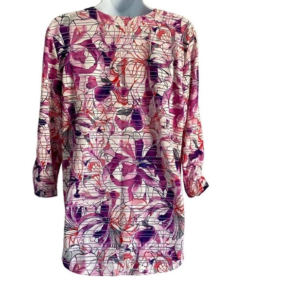 Emily Daniels Pink Purple Floral Print 3/4 Sleeves Top Women's Medium - Picture 7 of 10